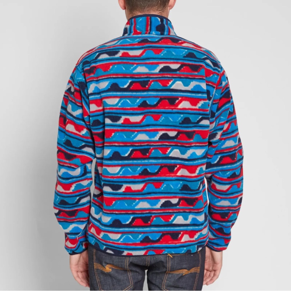 Patagonia M Synchilla Snap T Fleece Pullover Sweatshirt Jacket Delta Blue Print - Picture 9 of 10